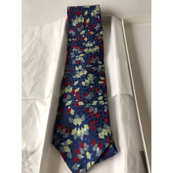 Vintage Men’s Tie By Christian Dior Monsieur All Silk Blue Red Gray Abstract Pat - Picture 1 of 7